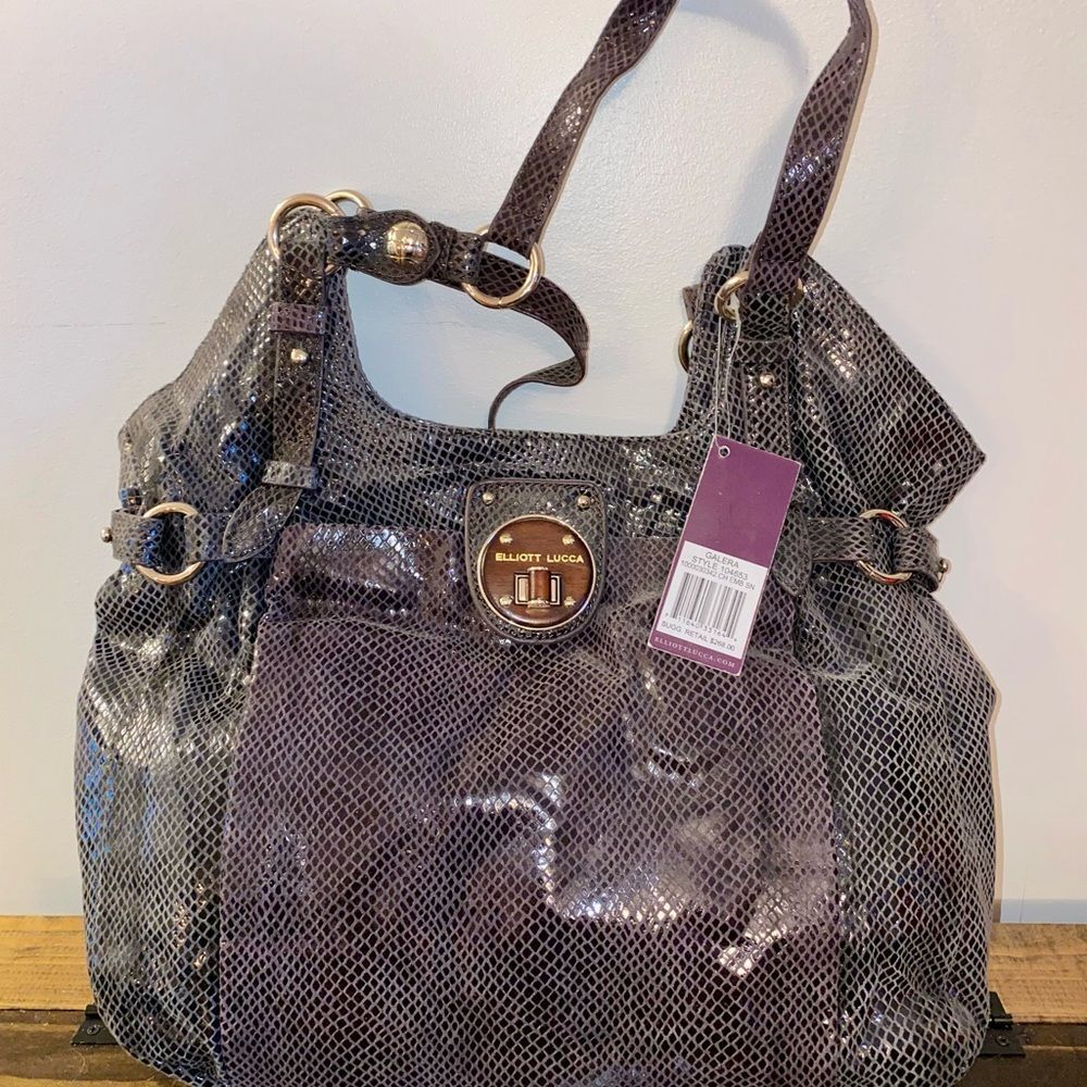 Elliott Lucca Grey Snake Embossed Leather Women's Shoulder Purse Bag NWT